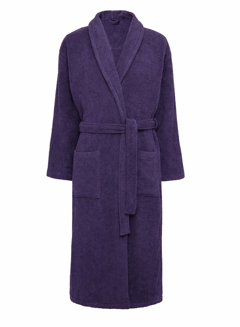 Fabienne Turkish Cotton Bathrobe Terry Unisex with Dual Pockets, Belt and Shawl Collar Purple One Size - Image 1